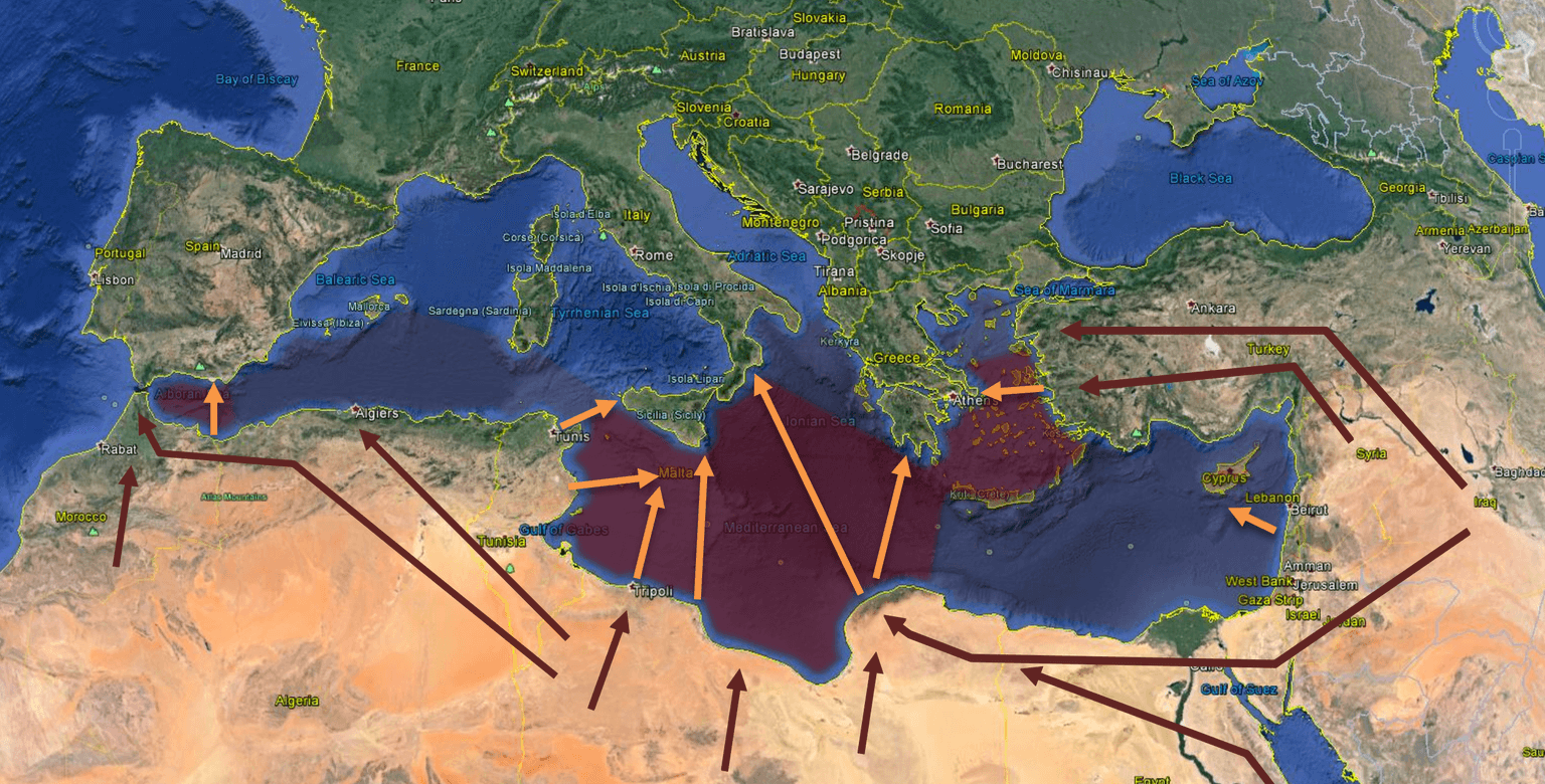 Principal route of migrant crossing